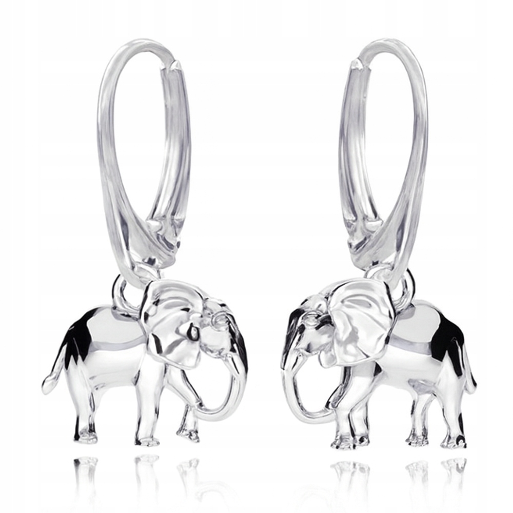 Stříbro náušnice ryzost 925 na anglických hácích, velký slon, 3D sloni