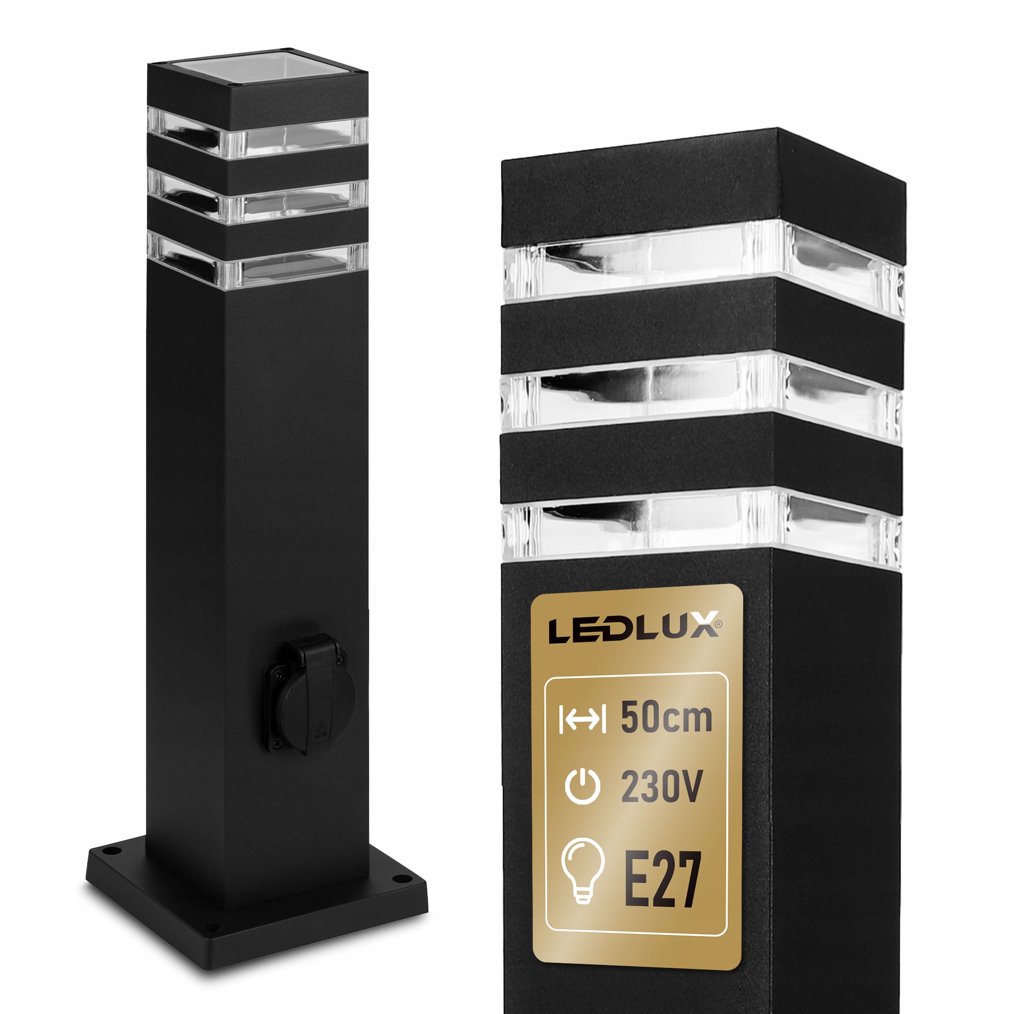 Lampa Ogrodowa Led Stojąca Słupek Zewnętrzna E27 50cm Czarna IP44