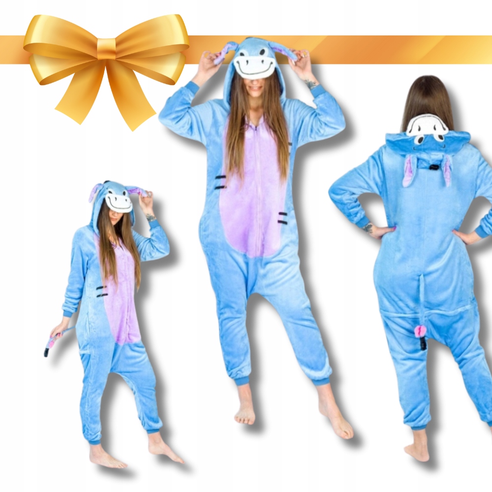 Měkké dámské teplé pyžamo overal Jednodílné teplákovka kostým Oslík L