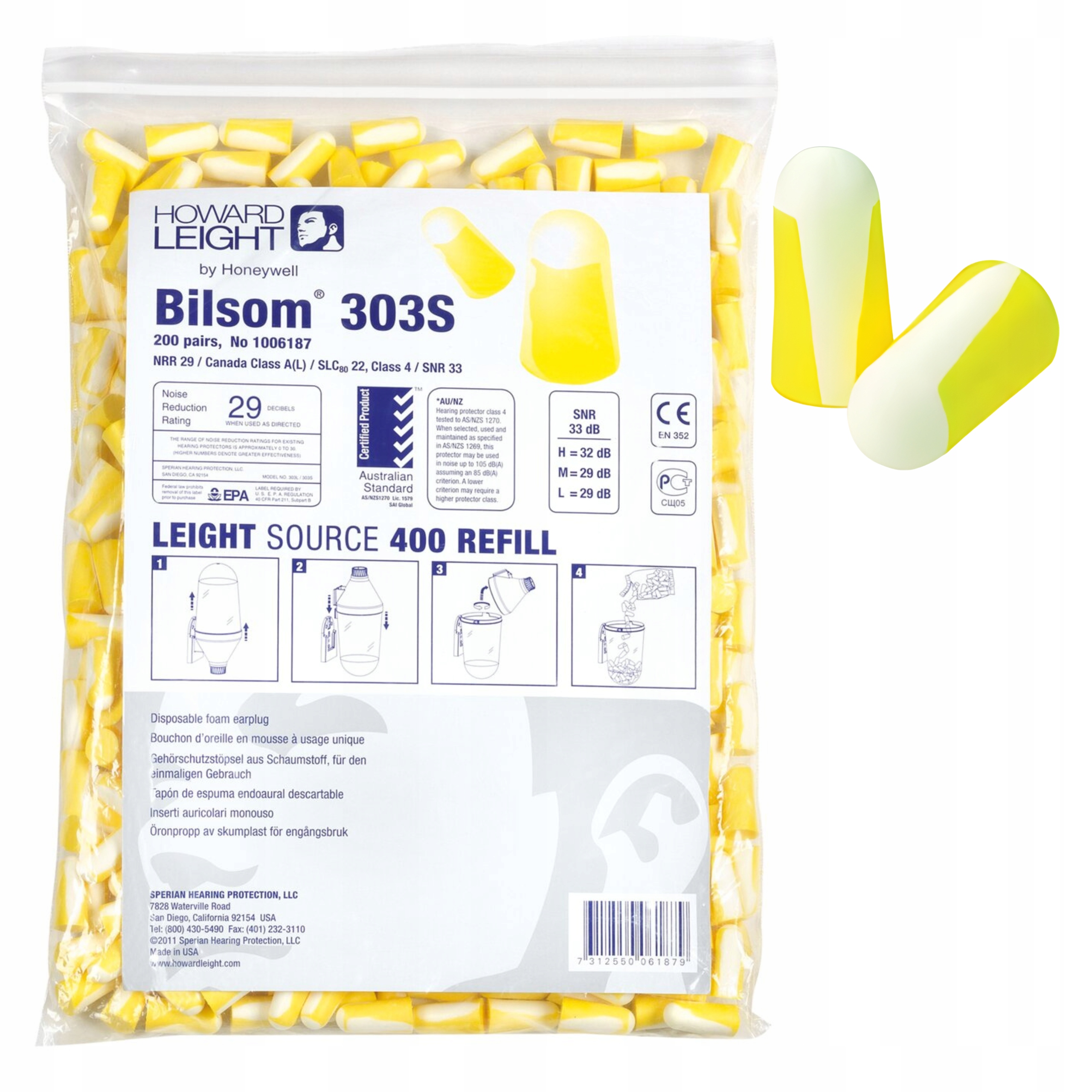 Zatyczki do uszu Stopery Bilsom 303 Do Dozownika Uzupełnienie Refill 200par