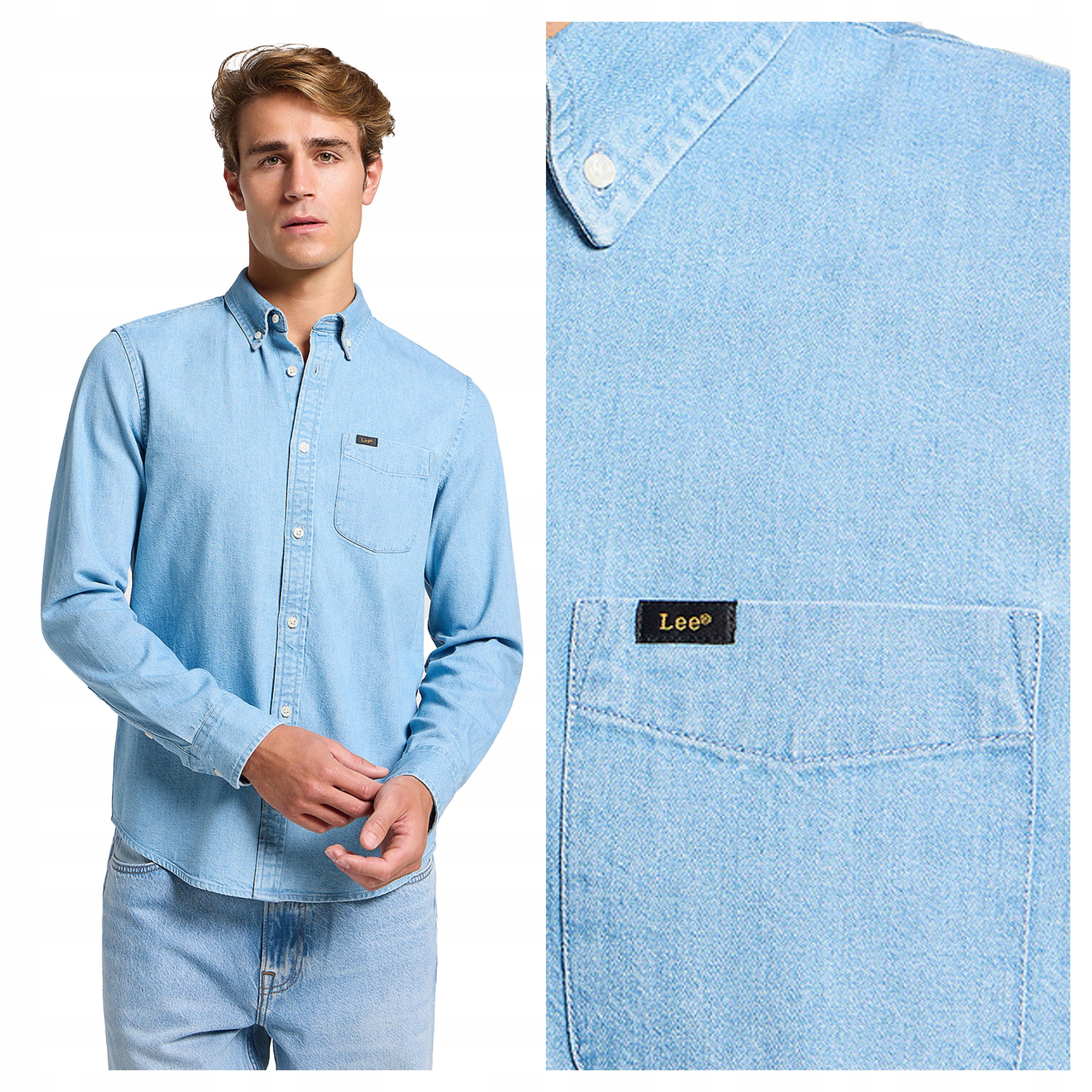 Pánská džínová košile Lee Button Down Bavlněná Klasická Modrá XXL