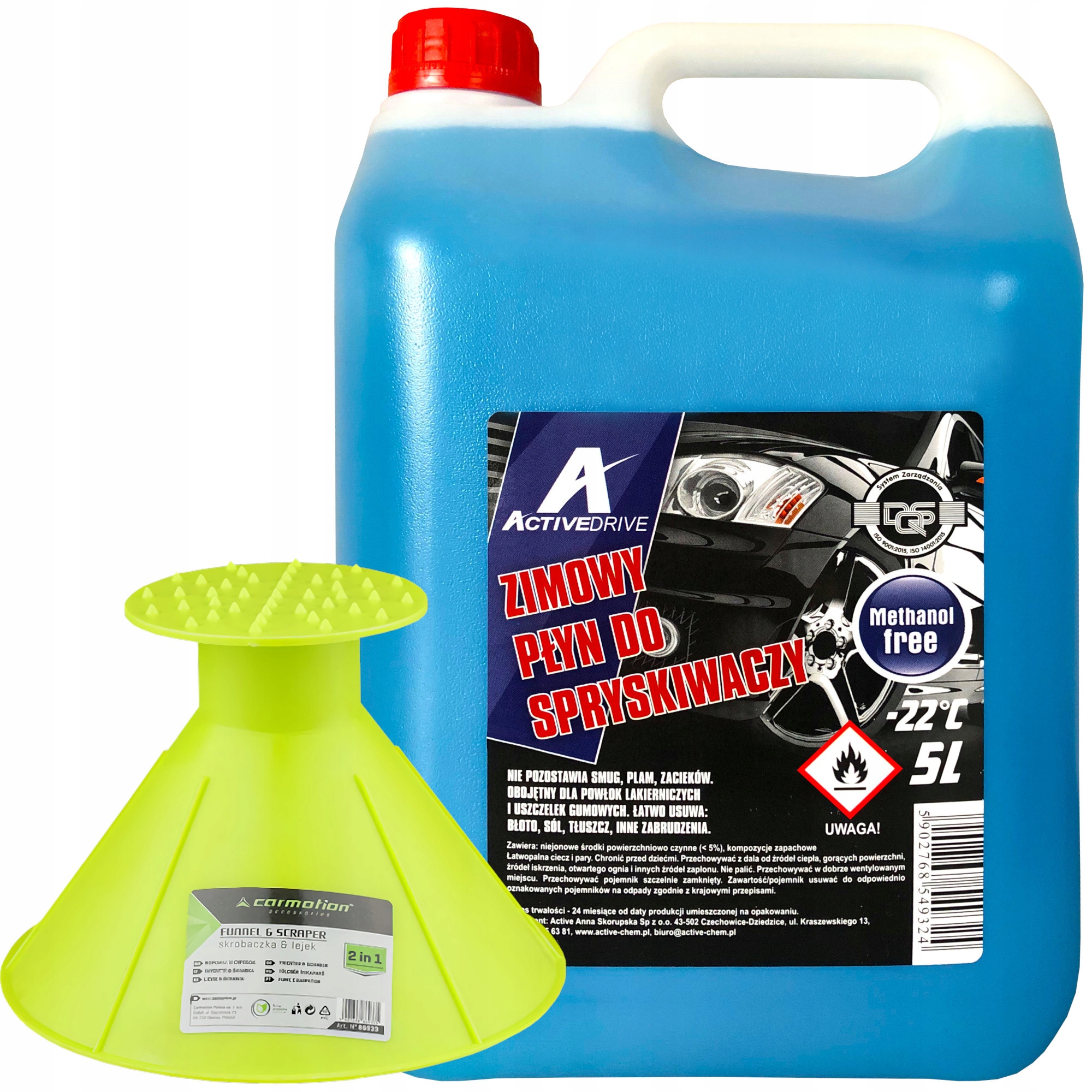 ZIMOWY PŁYN DO SPRYSKIWACZY 5L -22°C SKROBACZKA STOŻKOWA 3w1 FUNKCJA LEJKA