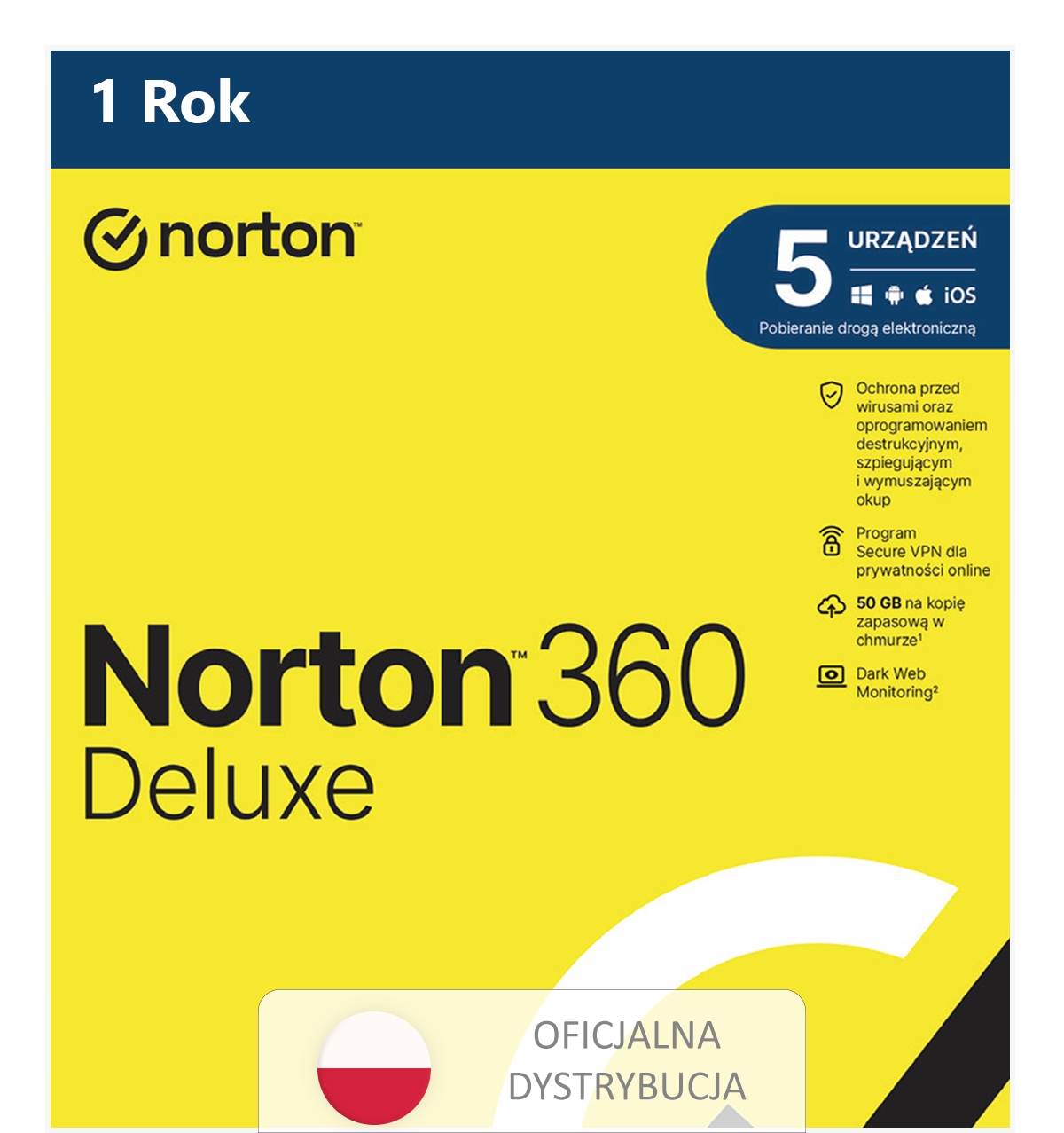 Antywirus Norton 360 Deluxe 5 PC / 1 rok z Secure VPN (nie wymaga karty)
