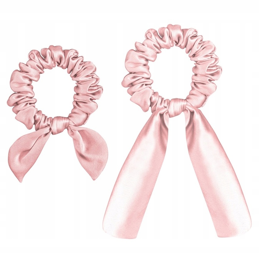 100% Hedvábí 2x Hedvábná gumička s stužkou na vlasy Frotka Shell Pink Růžová