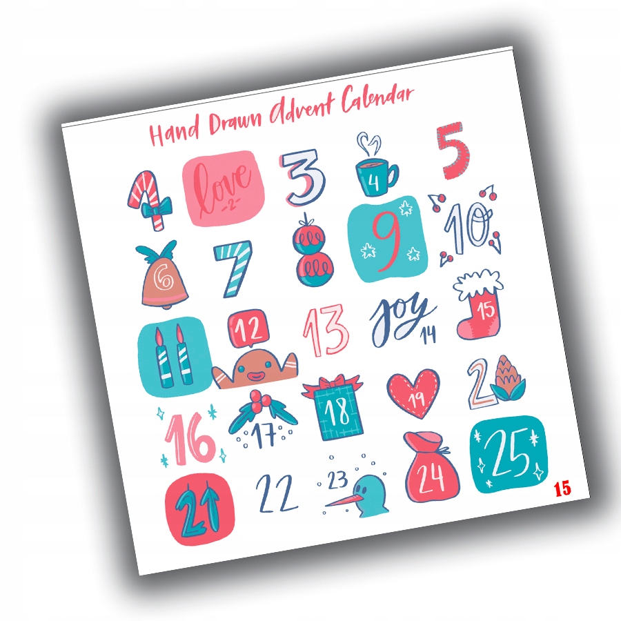 NAKLEJKI ŚWIĄTECZNE KALENDARZ ADWENTOWY 15 20x20