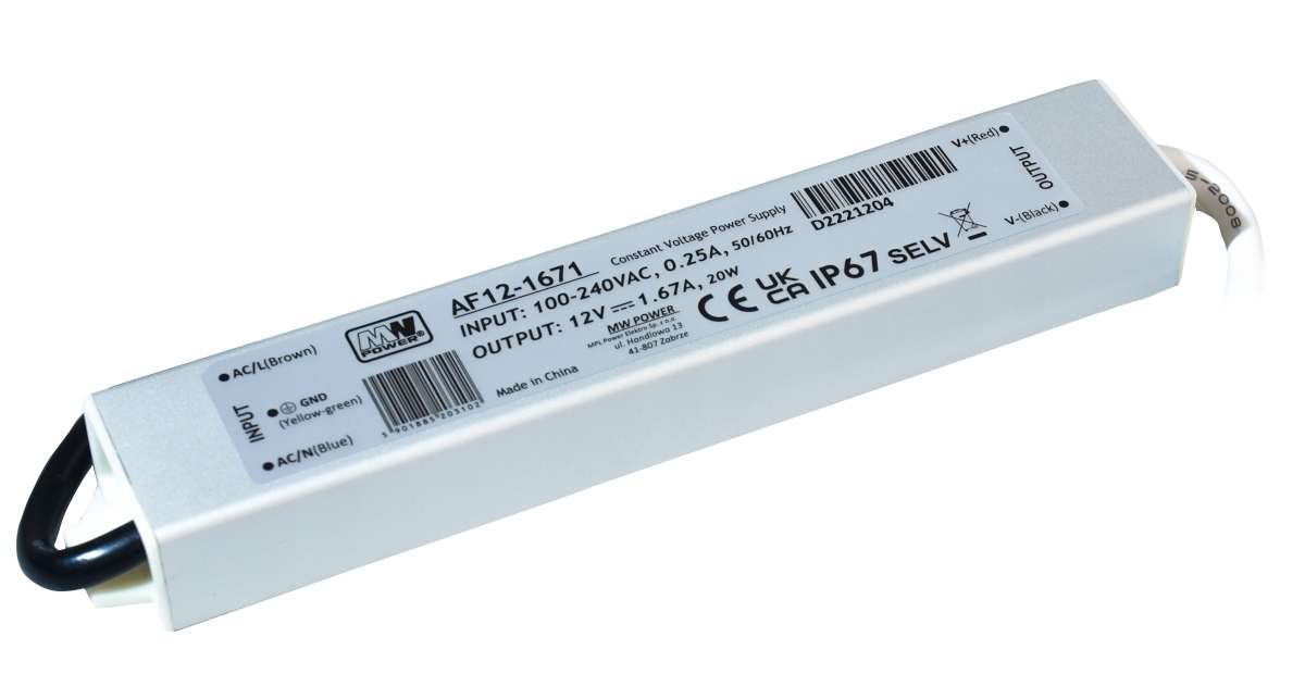 

Zasilacz Led Wodoodporny 20W Mwpower IP67 12V