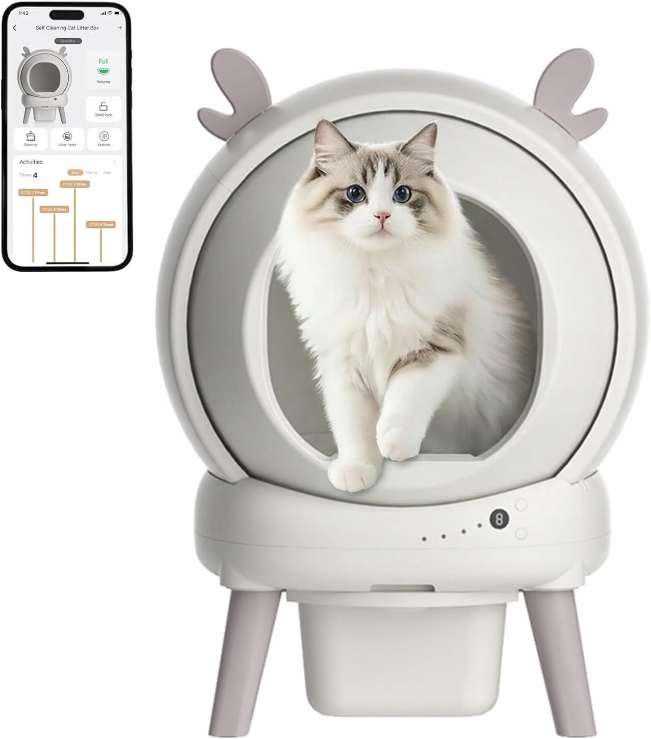 Levně Samočisticí toaleta pro kočky 60L, ovládání přes aplikaci, neutralizace zápachu