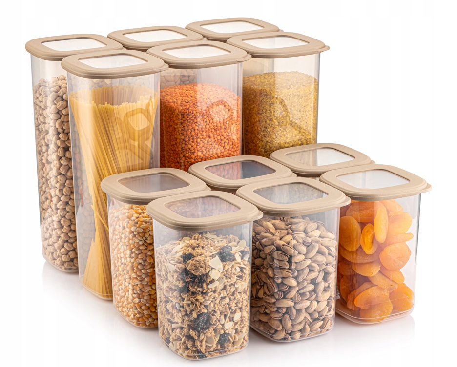 Tosca Pojemniki na żywność kwadratowe 12szt (6x2,0Lt+6x1,2Lt) Beżowy