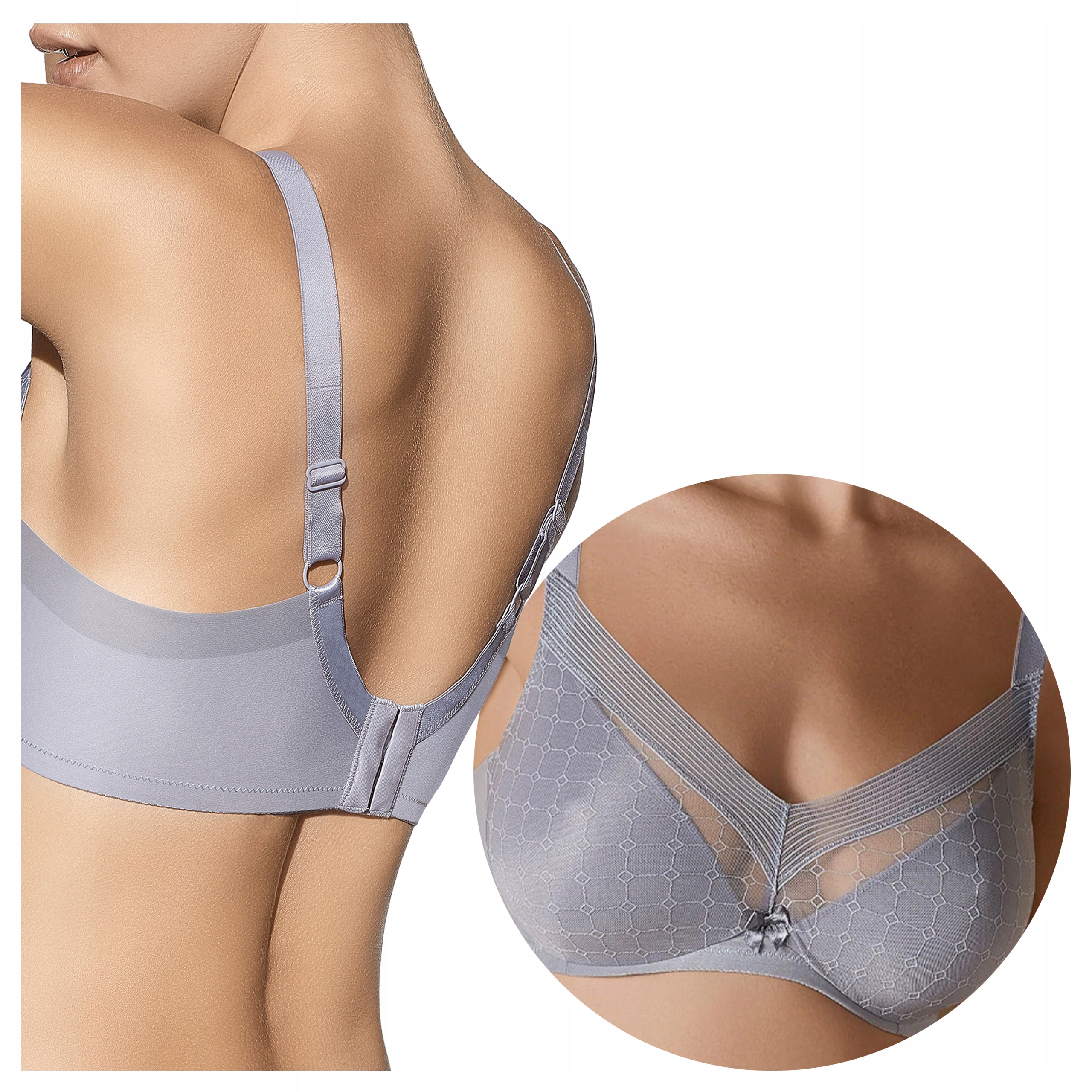 Přiléhavá měkká podprsenka s kosticemi Široké boky Roxana Šedá 85C