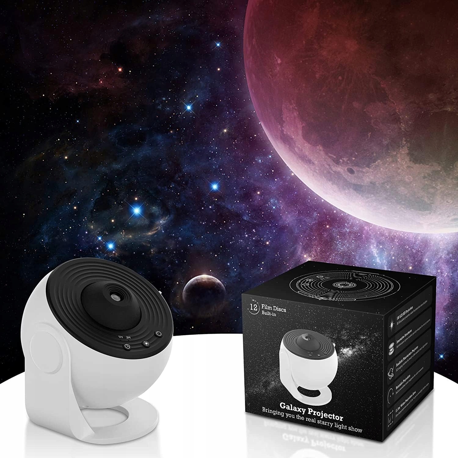 PROJEKTOR GWIAZD PLANETARIUM OBROTOWY LED LAMPKA NOCNA USB + 12 PROJEKCJI Zasilanie sieciowe