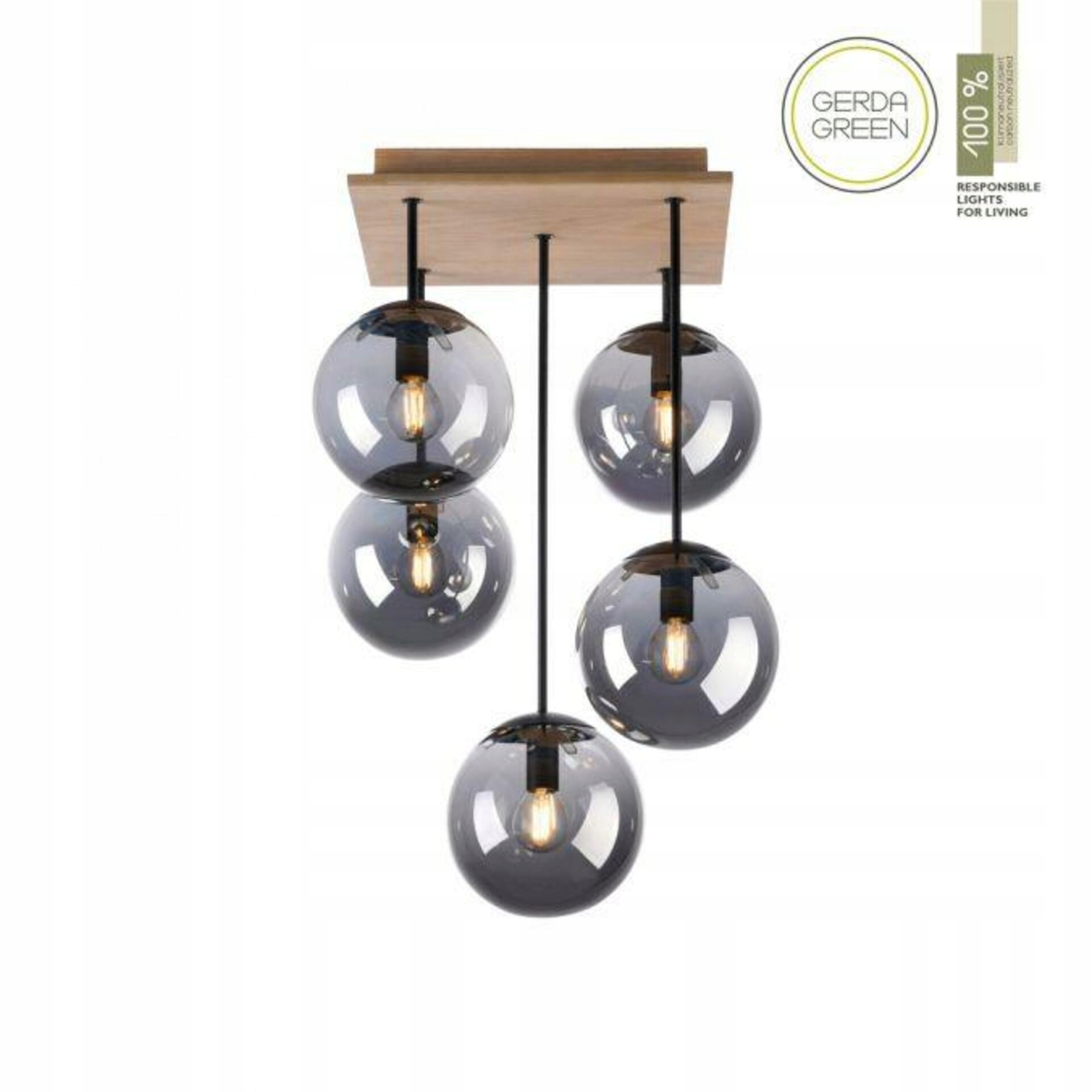 Stropné svietidlo Just Light 5xE14, dymové sklo, dubové drevo, IP20, eco de