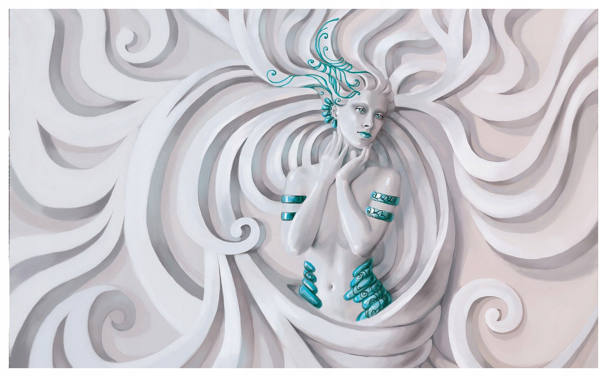 Fototapeta Medúzy Bílé kudrlinky tyrkysová porcelánová vinylová 312x219 lepidlo