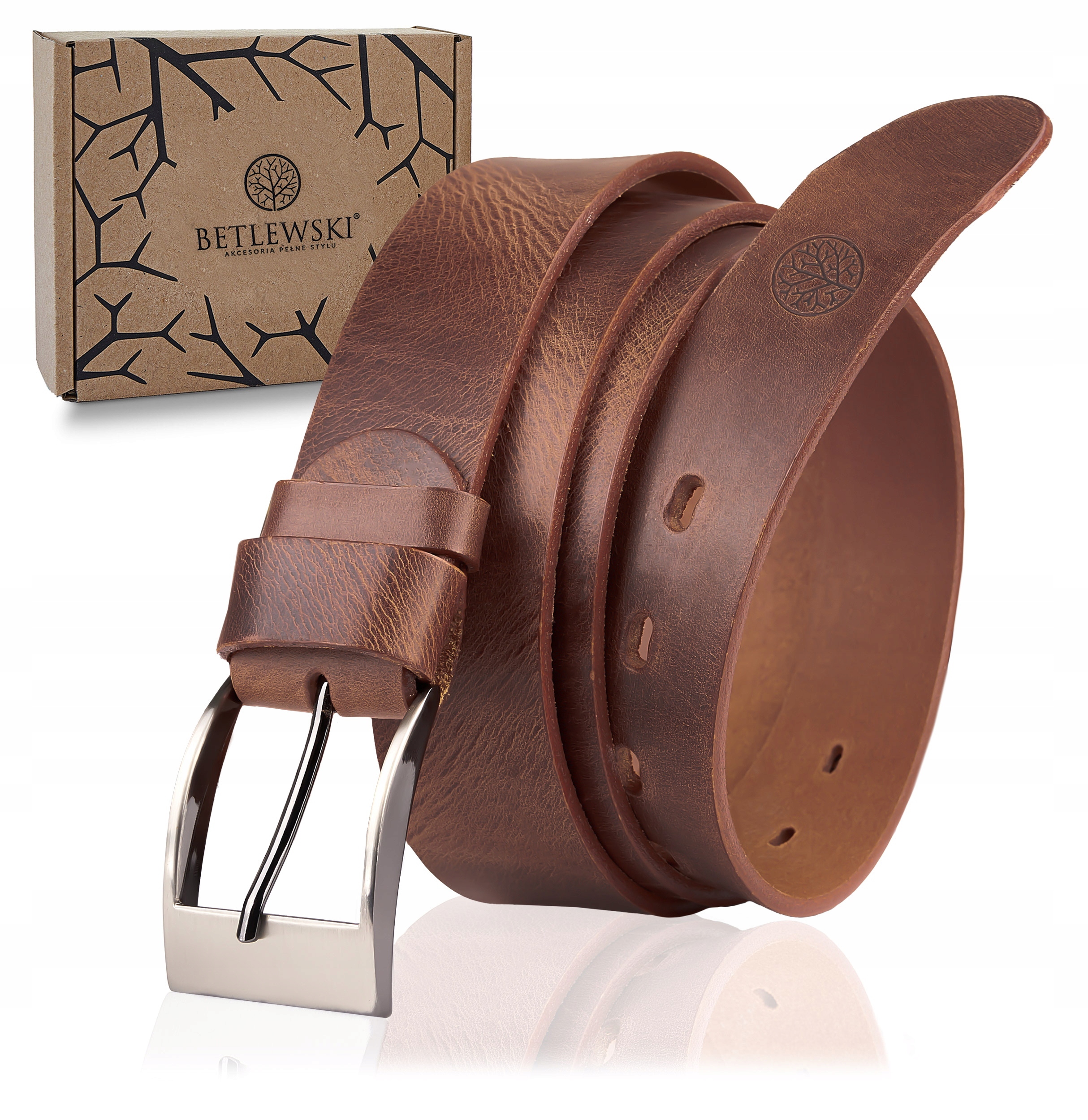 Betlewski Pasek do spodni ze skóry naturalnej mocny pas rozmiar 105