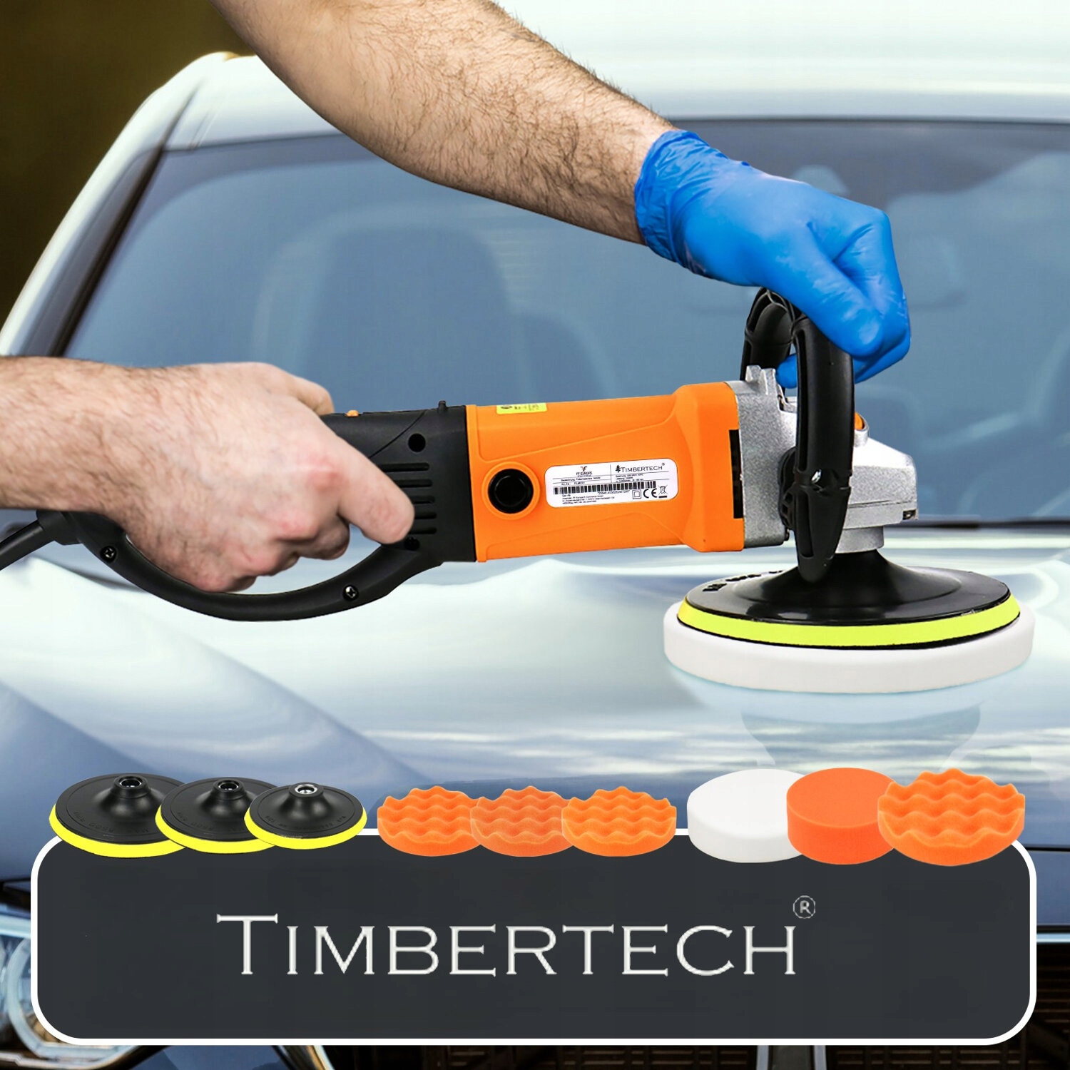 POLERKA SAMOCHODOWA SZLIFIERKA ELEKTRYCZNA MASZYNA POLERSKA + GĄBKI WALIZKA Marka Timbertech