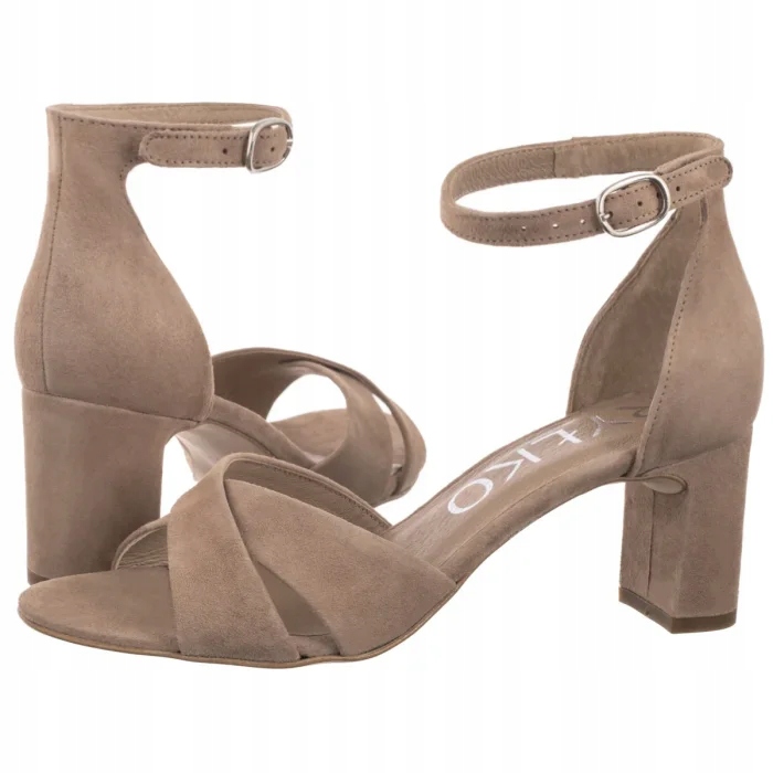 Dámské sandály na podpatku Ryłko Béžové Kožené 6TBN6_R_ _4RG