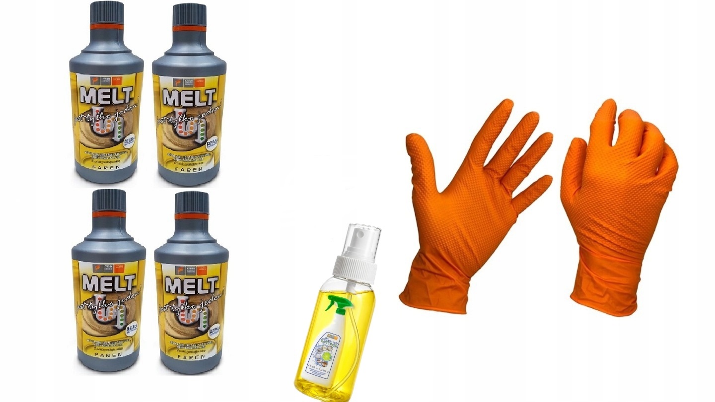 Melt Do Rur Mocny Najlepszy Preparat 4x750ml, Mocne Rękawice, tester