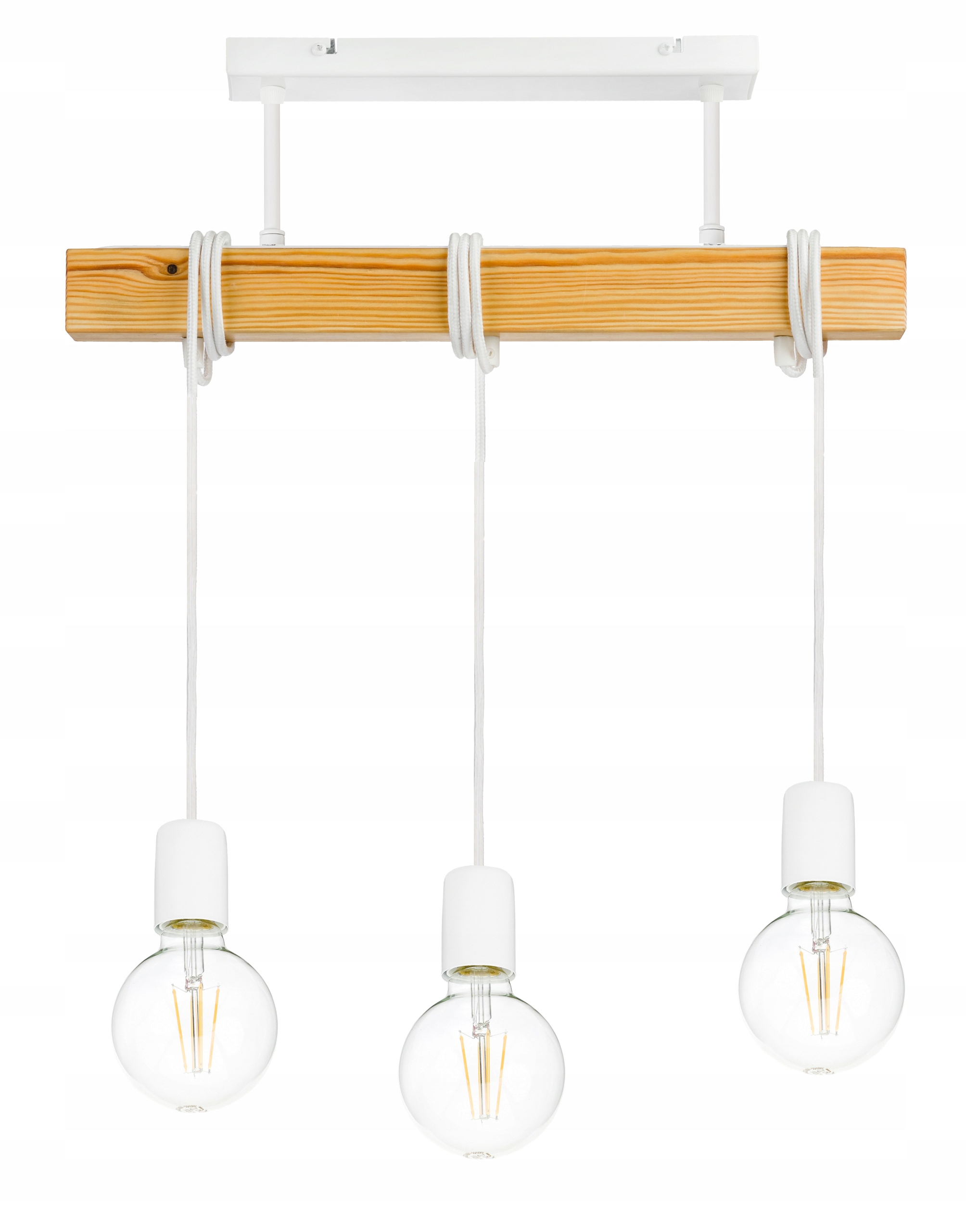 Dřevěná závěsná stropní lampa Lustr Zwis Loft Bílá na 3x E27