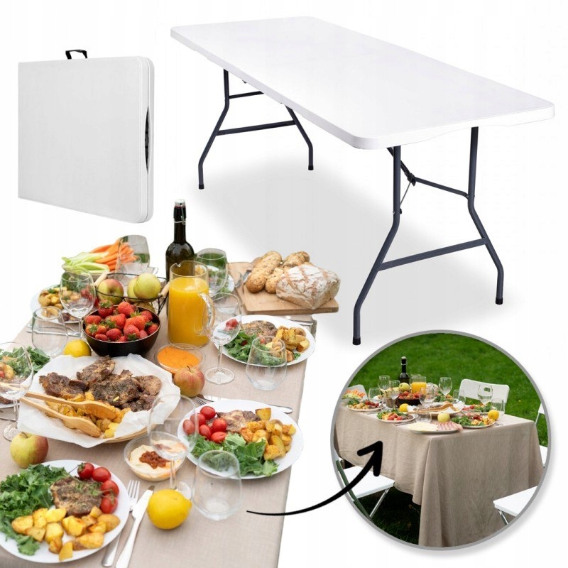 Skládací cateringový stůl, turistický, zahradní 70 x 180 cm bílý SC02
