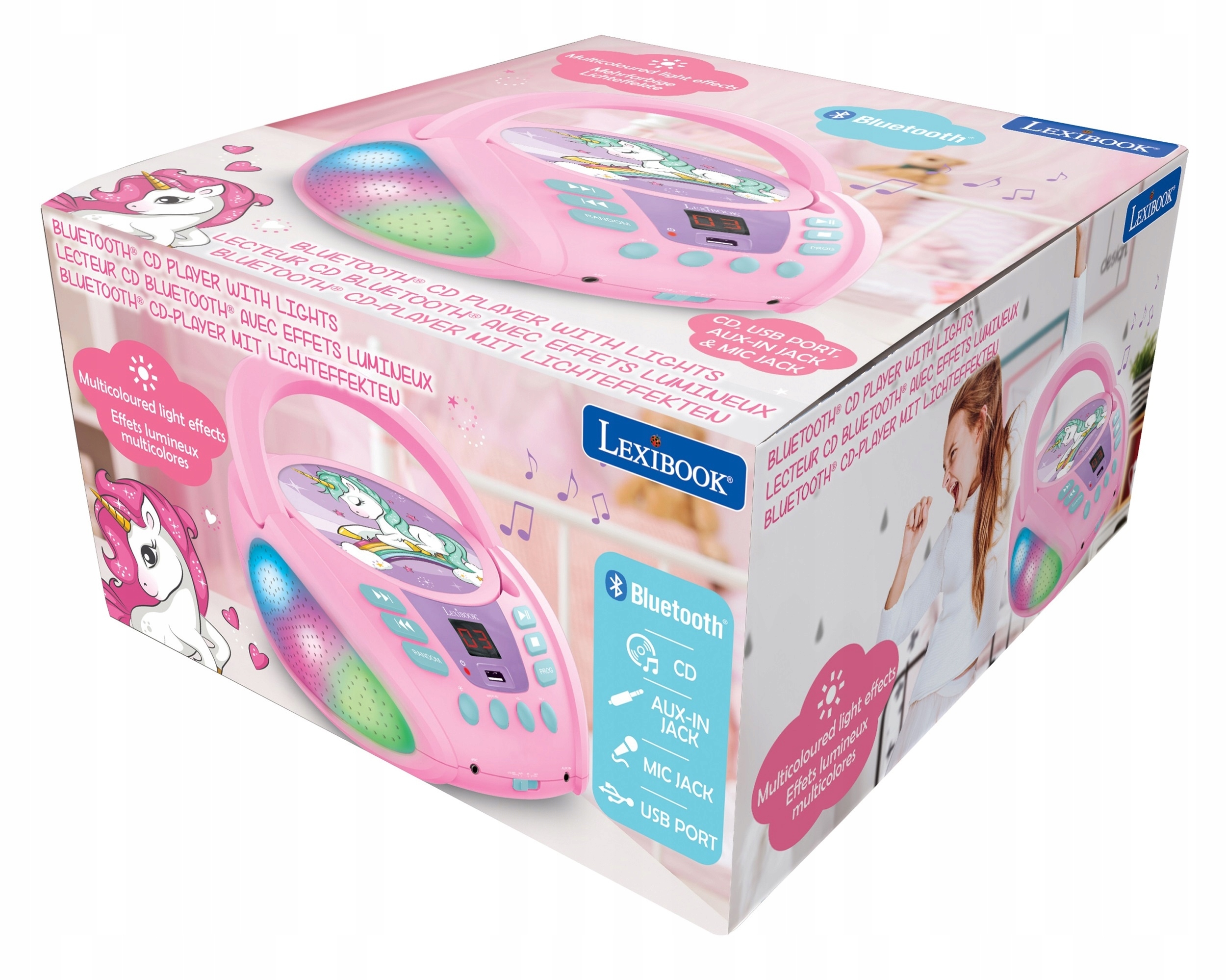 Unicorn odtwarzacz boombox Bluetooth-CD LED USB Komunikacja Bluetooth