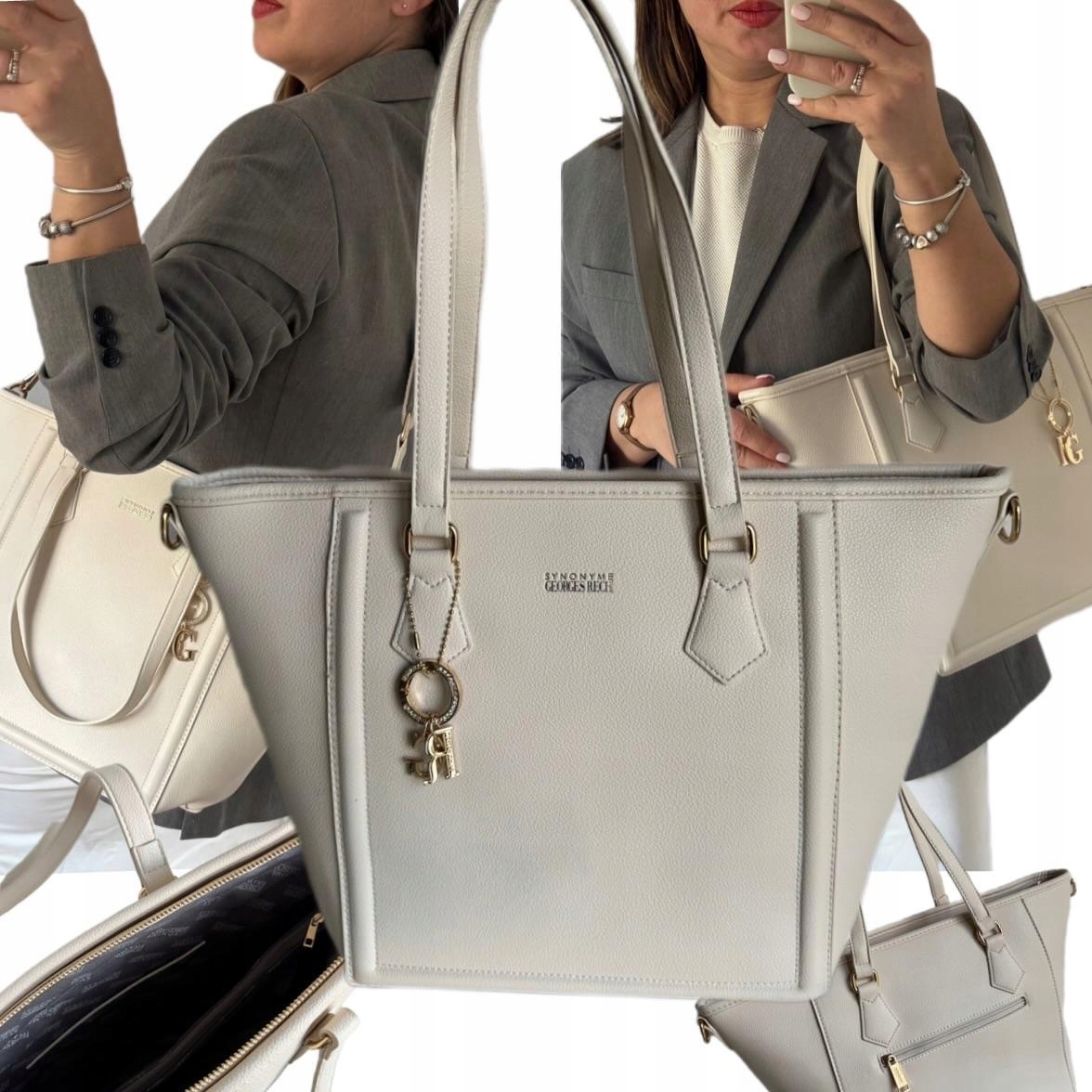 Dámská Kabelka Georges Rech Shopper Bílá Velká Béžová Eko Kůže