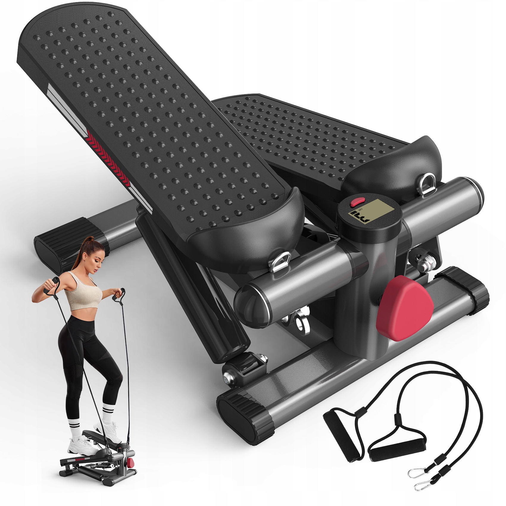 Jasport ST1 Mini Stepper, 2v1 s lany, LCD displej, tichý, max. nosnost 100 kg, černý