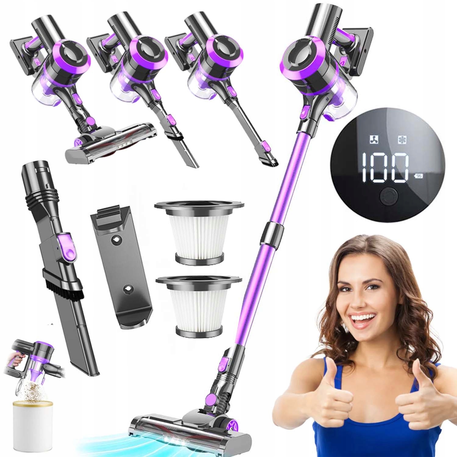 Vysavač Vertikální Ruční Led Displej 400 W Výkonný Hepa