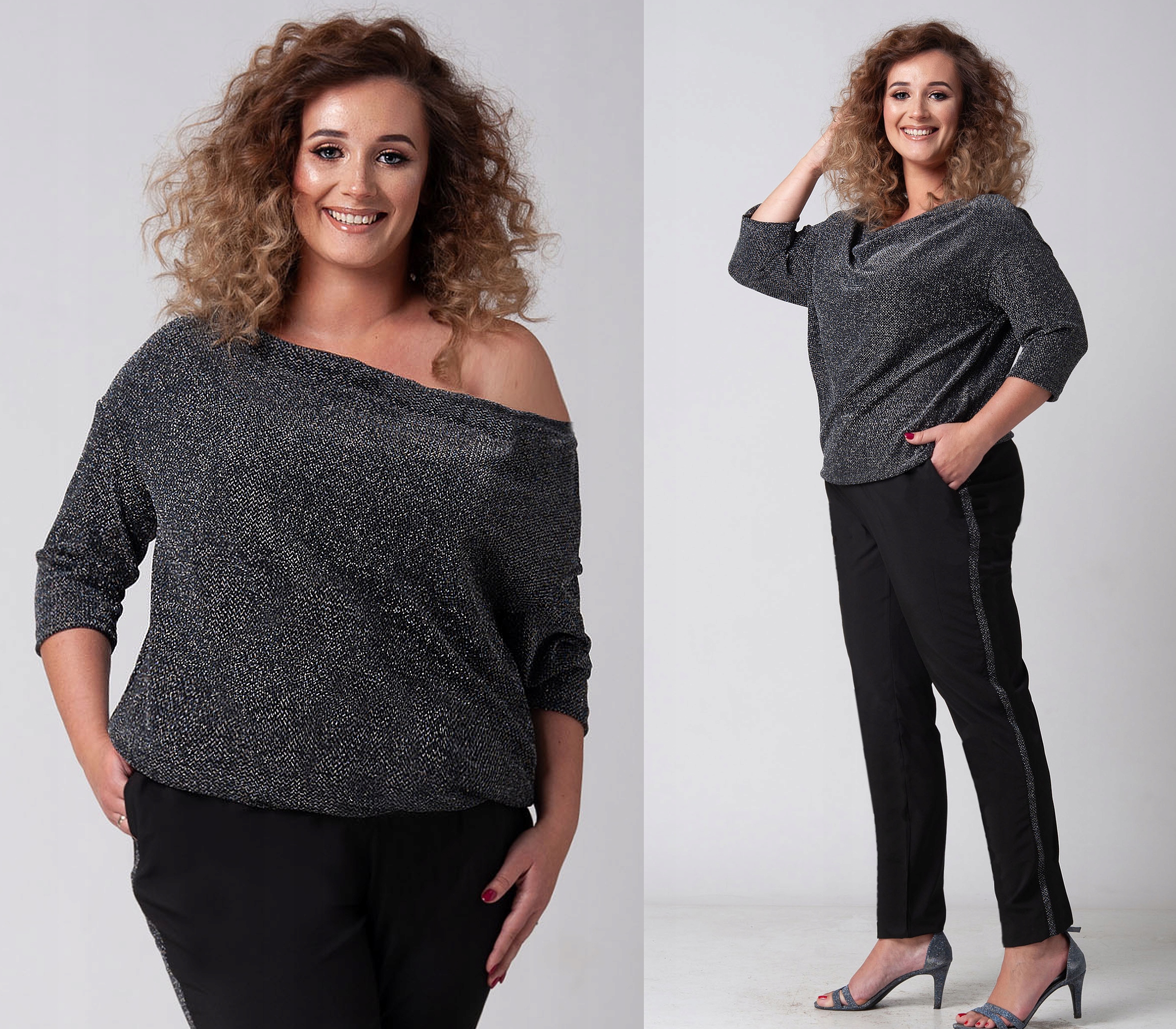 Elegancki Kombinezon LEKKO BŁYSZCZĄCY NA WESELE Plus Size (44-54) 50 5XL