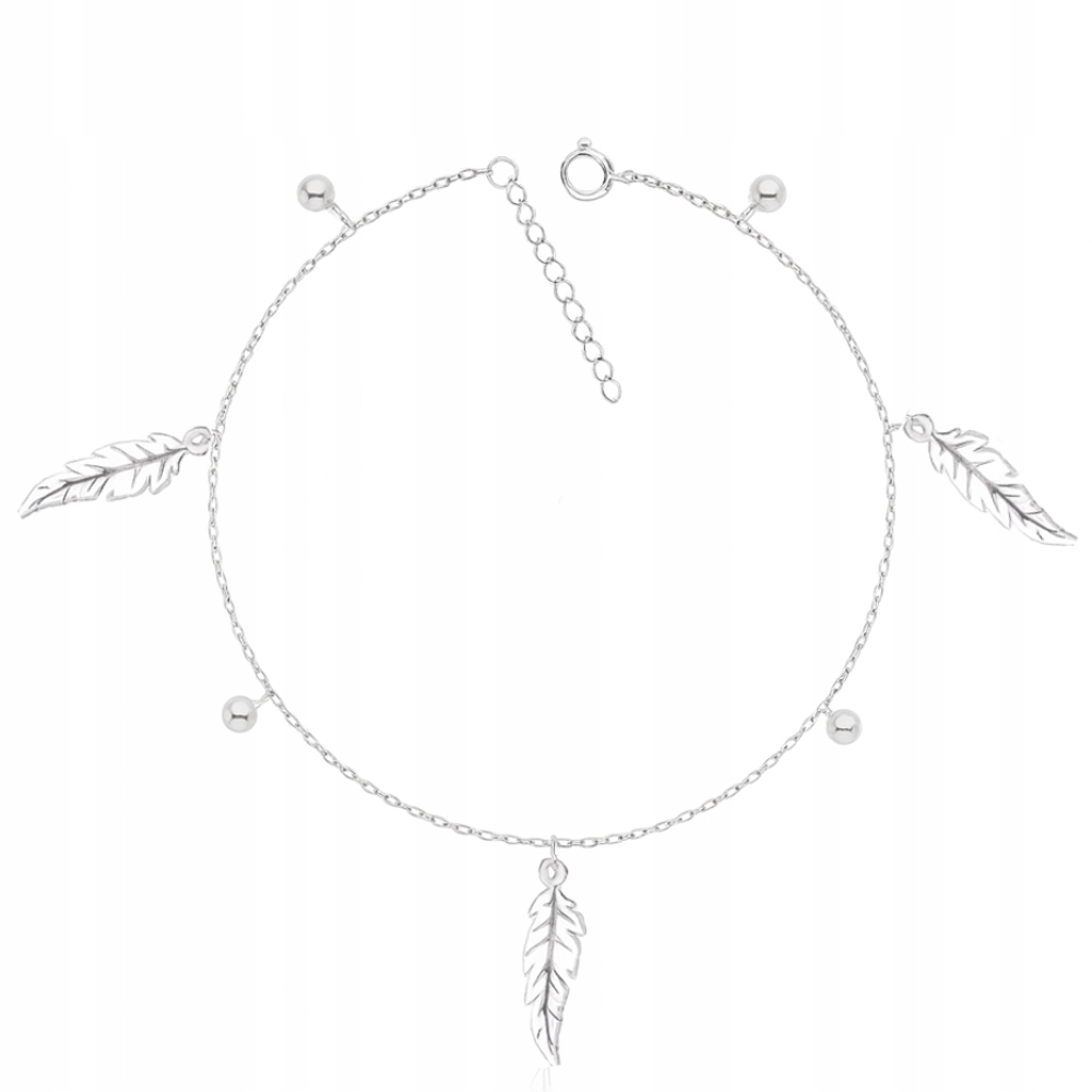 Srebrna bransoletka na nogę stopę kostkę Piórka Symbol wolności Srebro 925