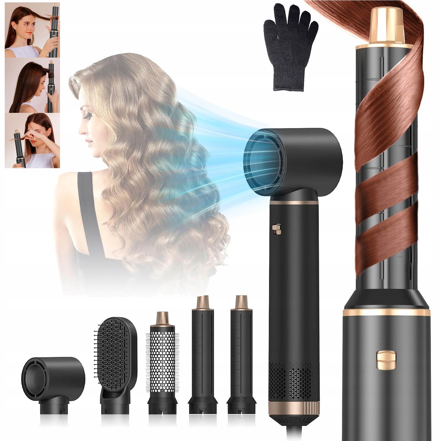 1000W Suszarko Lokówka Szczotka Do Włosów Obrotowa 5W1 Jonizacja Zestaw