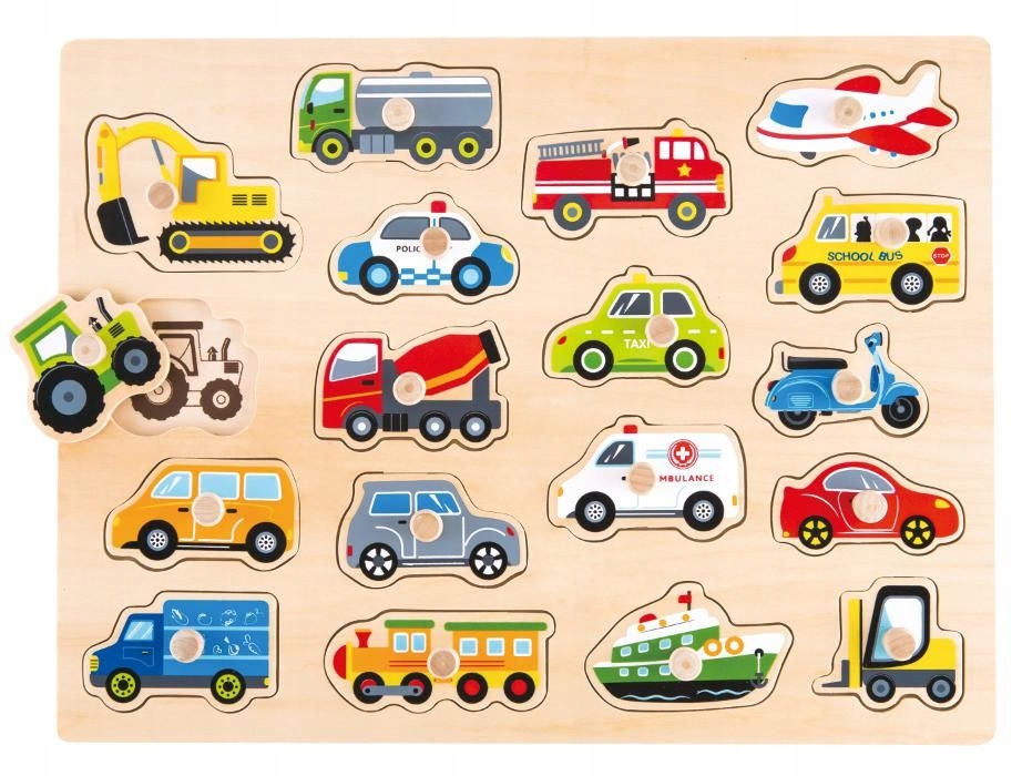 

Lelin Drewniana Układanka z Uchwytami Pojazdy