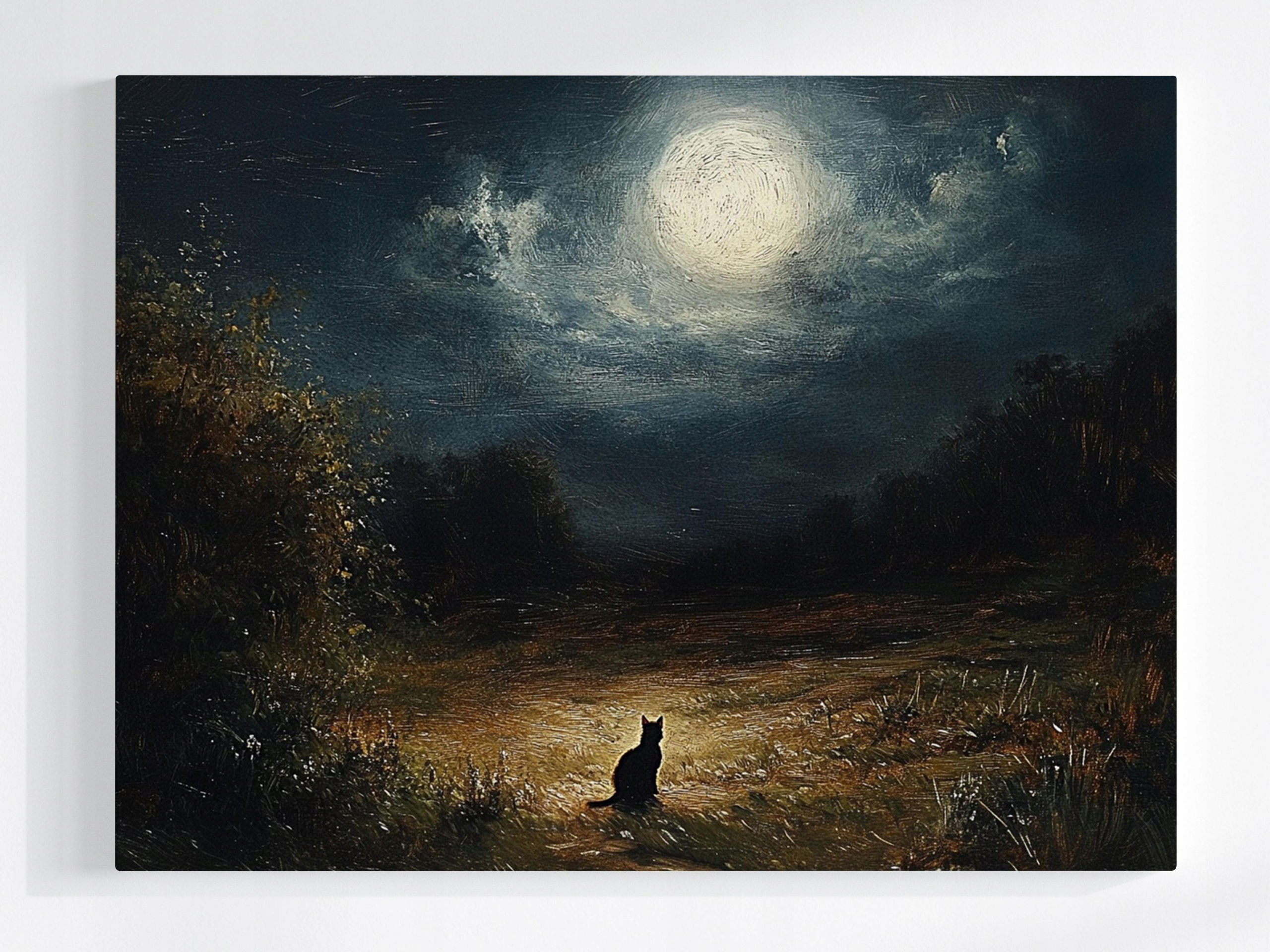 Obraz Na Plátně Canvas Nokturn Noc Měsíc Plná Louka Černá Kočka 100x75
