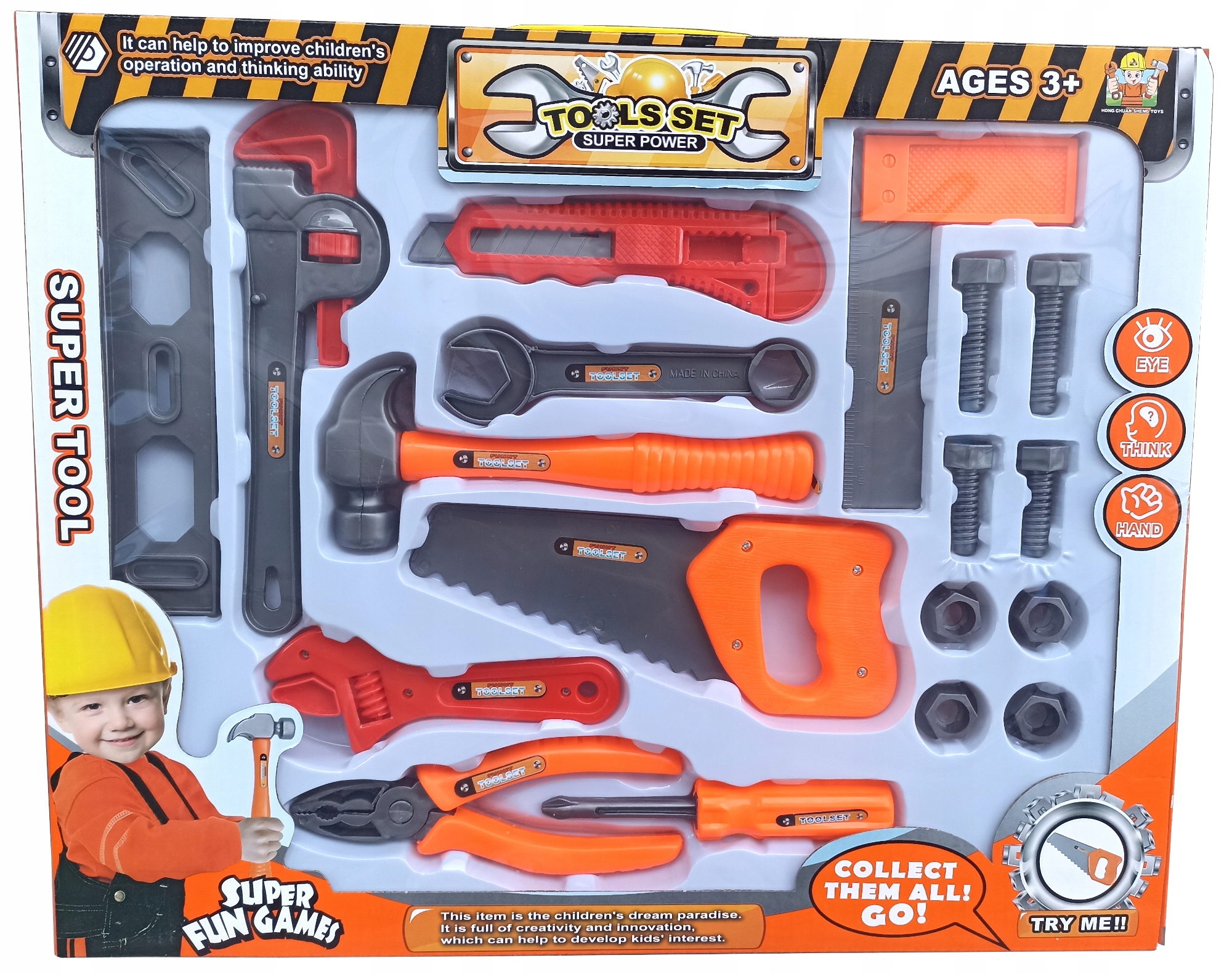 ZESTAW NARZĘDZI DLA DZIECI 18el MŁOTEK PIŁA