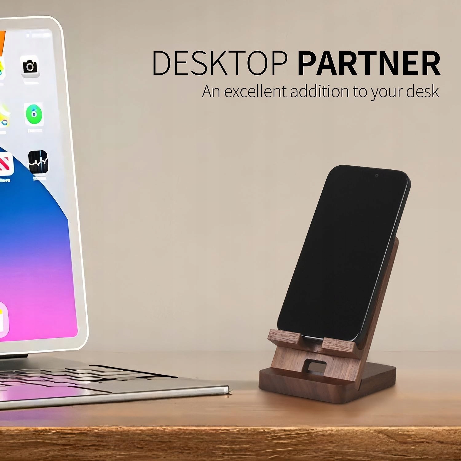 PLEHOOD Drewniany Stojak Na Telefon Z Orzecha Kompatybilny Z iPhone — miniatura 3