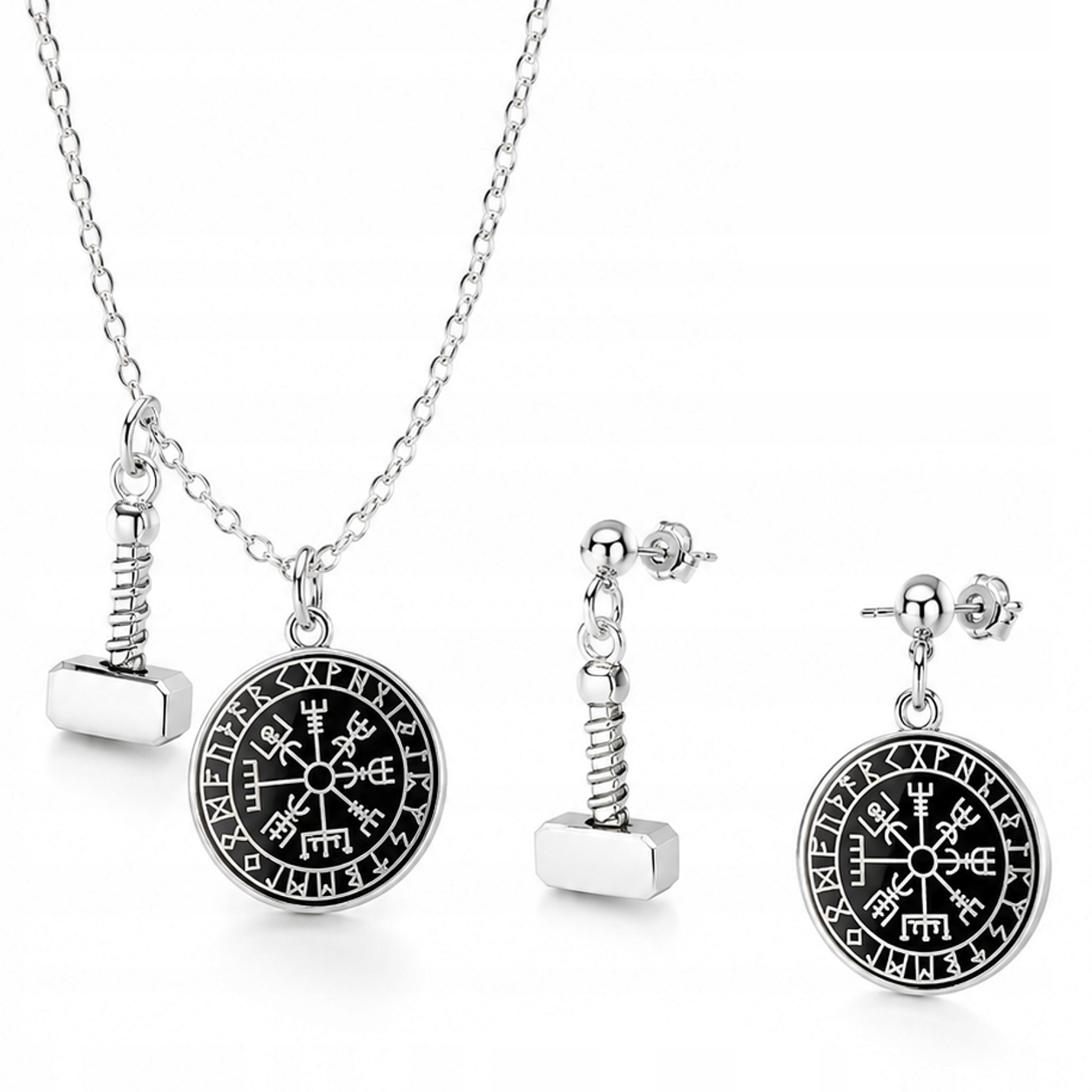 Kompas Vegvisir Kladivo Mjolnir Wiking Stříbrný komplet rolo oval stříbro 925
