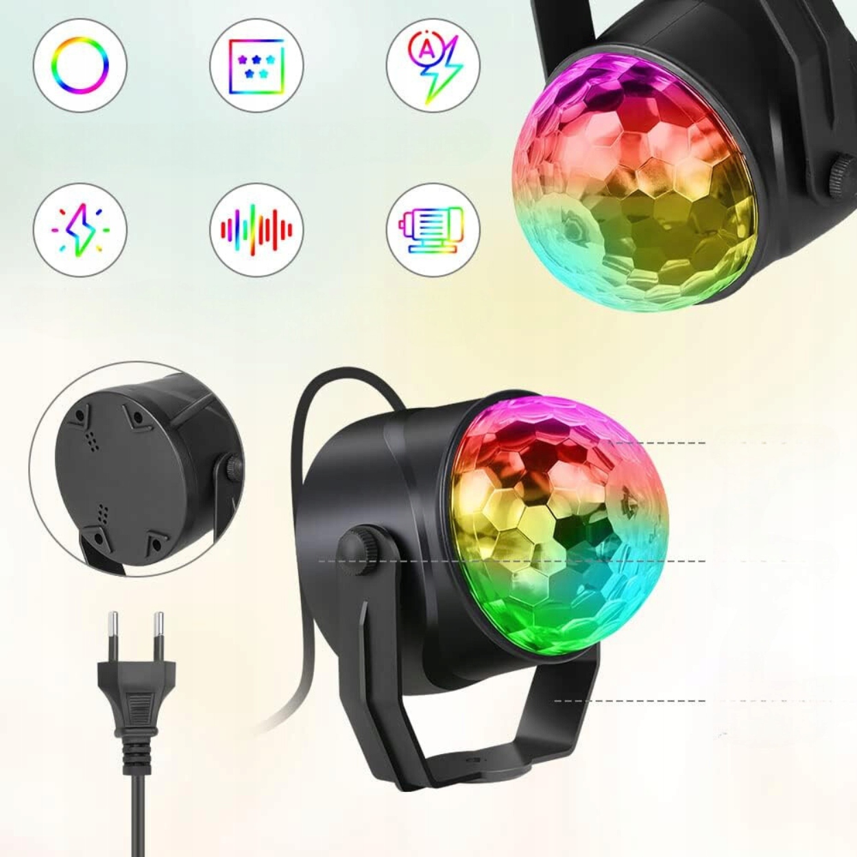 2x PROJEKTOR DYSKOTEKOWY KULA DISCO OBROTOWA LASER REFLEKTOR LED RGB PILOT Marka bez marki