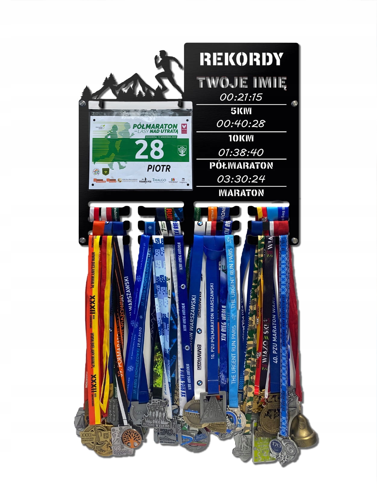 Wieszak na medale i numery startowe Rekordy Biegowe Run twoje imię 381.1