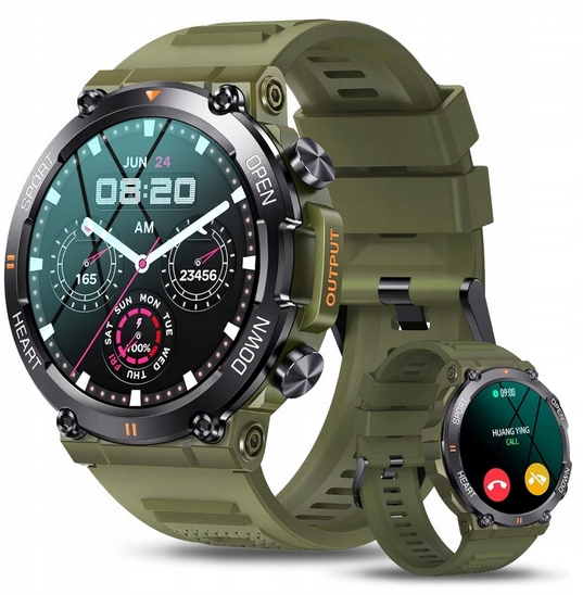 Smartwatch Męski Zegarek K56 Khaki Menu Pl Szkło Ochronne Wodoodporny