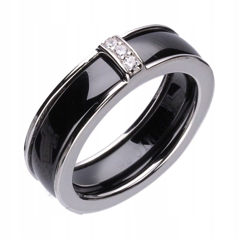 Stříbrný prstýnek 925 černý keramický s efektními zirkony r16, módní