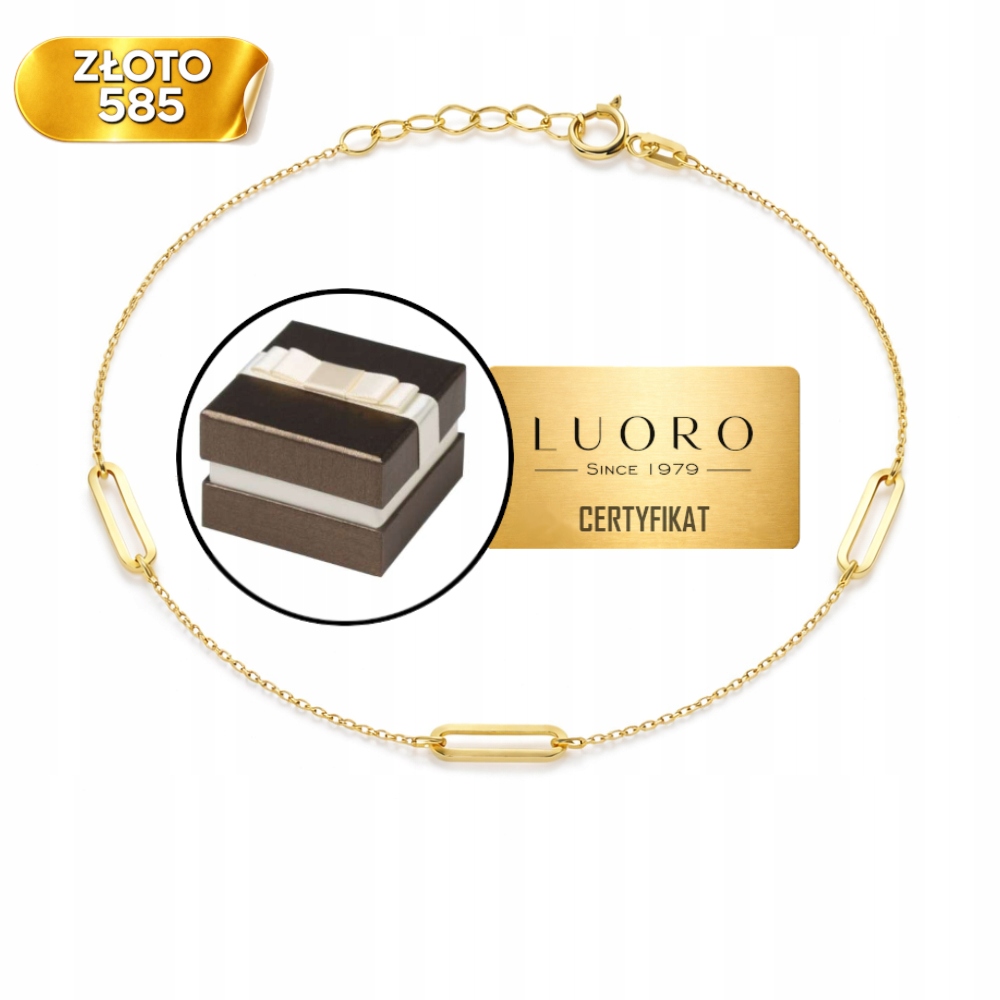 Zlatý Náramek 585 14K Žlutý Se 3 Dlouhými Články 17 CM Elegantní