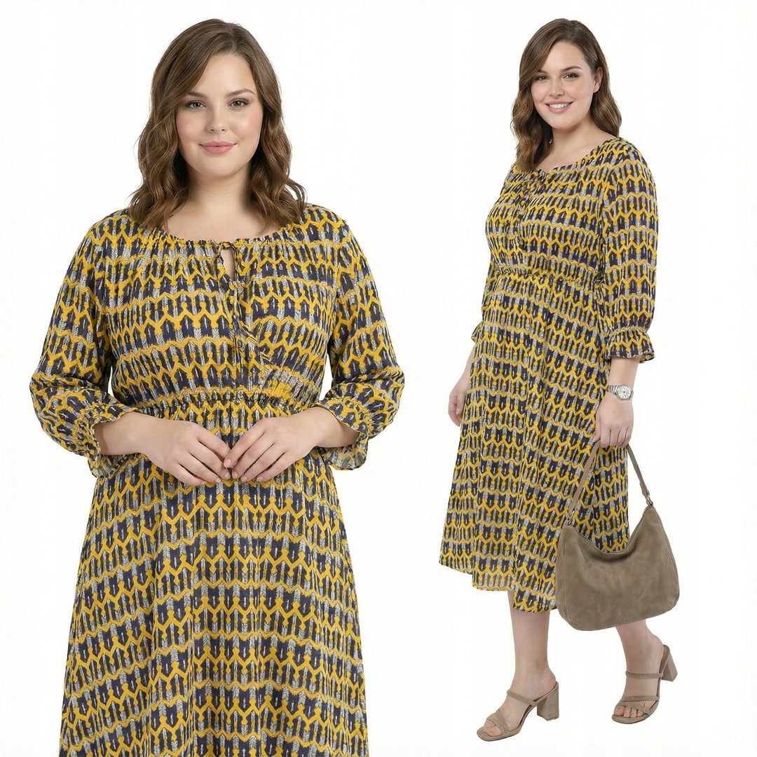 Šaty s modro-žlutými vzory a velikostí, velikost 50