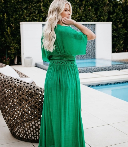 LETNIA SUKIENKA MAXI TUNIKA PLAŻOWA BOHO KORONKA Wzór dominujący bez wzoru