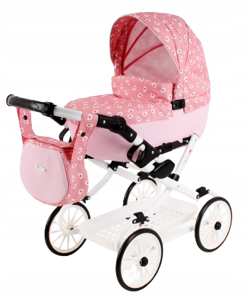 Duży Wózek dla lalki, lalkowy głęboki Adbor VIKI-07 + torebka + koszyk