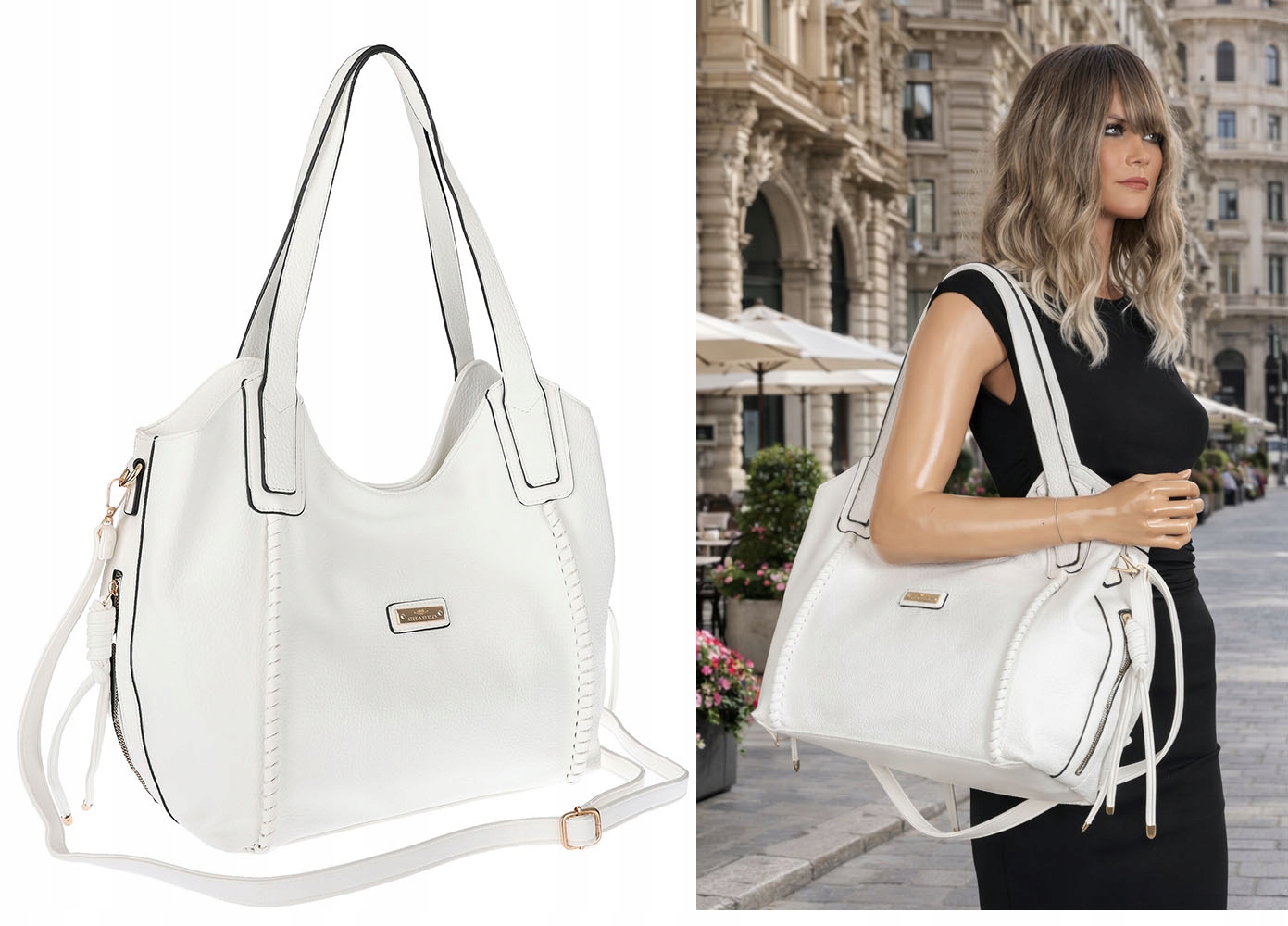 Dámská taška Shopper Taška přes rameno velká, prostorná CH2166 Bílá