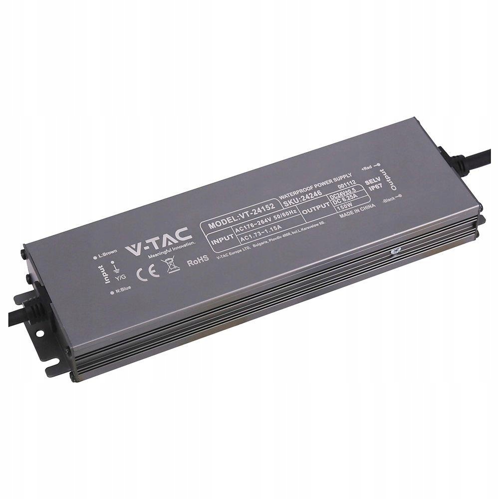 V-tac Napájecí zdroj pro Led, hermetický Slim 150W 24V 6.25A IP67 Emi filtr