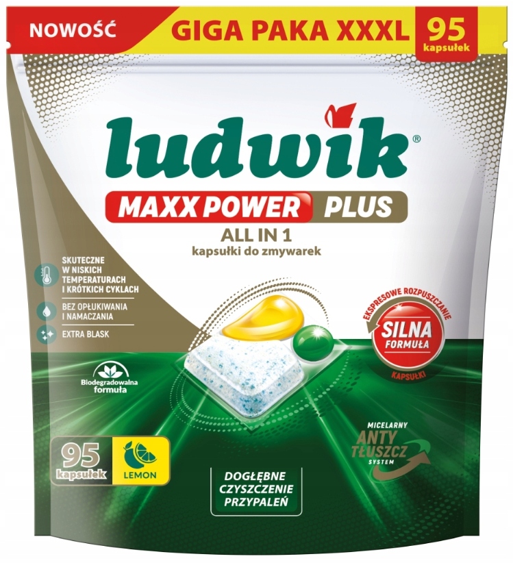 Ludwik Maxx Power Plus Cytrynowe Kapsułki Do Zmywarki All In One 95szt.