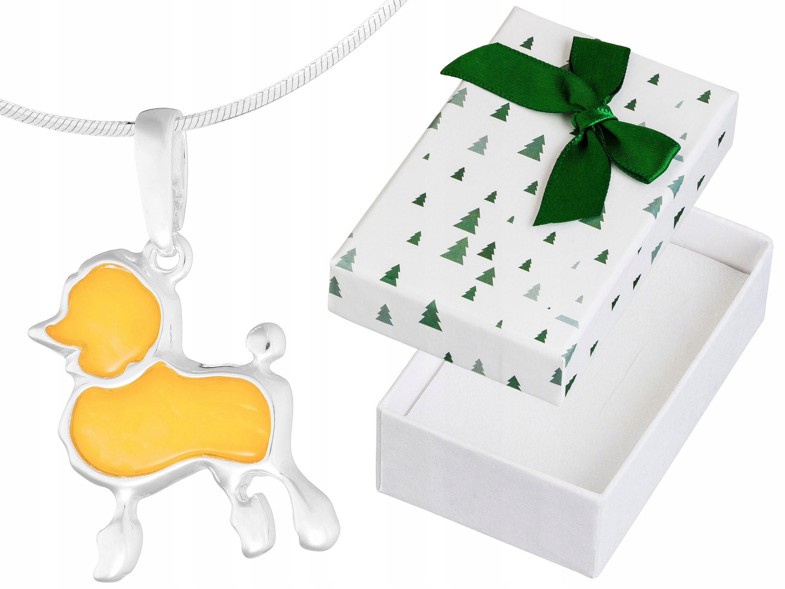 Krátký Stříbrný Dámský Náhrdelník Mops s Mléčným Jantarem Pes Stříbro 45