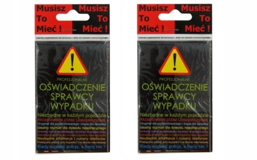 

Gotowe Oświadczenie Sprawcy Wypadku Kolizji 2szt.