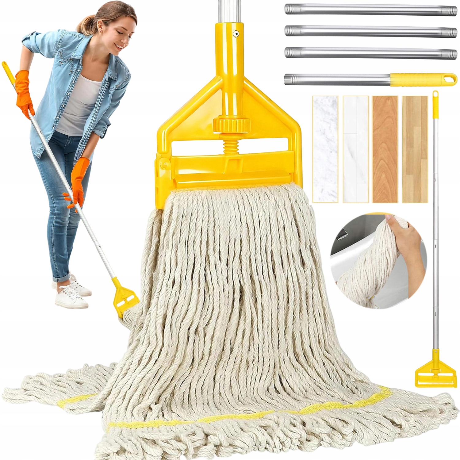 Levně Provázkový Mop Komplet S Možností Opakovaného Použití Odstraňuje Nečistoty Z Podlah, Násada 147 CM