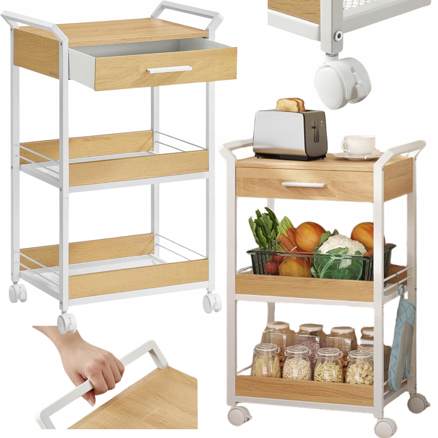 Vozík na kolieskach Mobilná Kuchynská skrinka Bočný konferenčný stolík s Držadlami