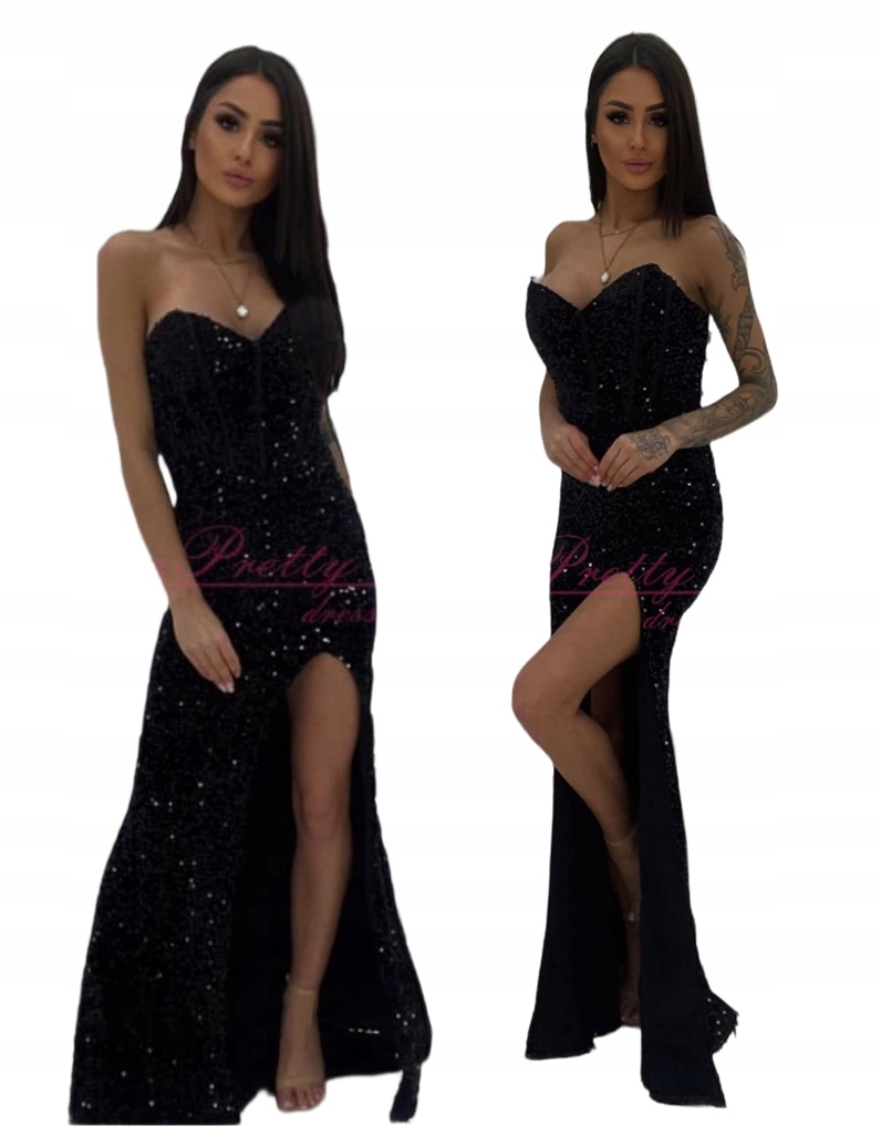 Oasis Černá Dlouhá Flitrová Šaty s rozparkem S na ples